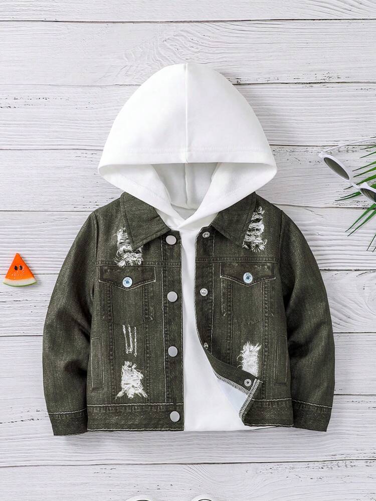 Young Boy's Denim Effect Printed Shirt