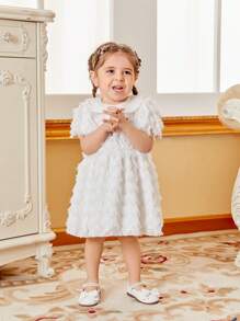 SHEIN Glamorique Kids 春夏款白色彼得潘領流蘇裙,可愛、休閒、優雅,適用於女嬰 - 彩色 - 查看 6