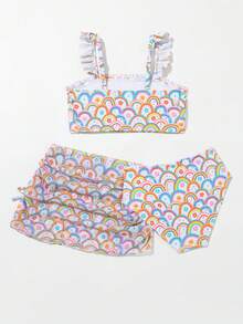 Young Girl Rainbow Print Bikini Set Summer Beach - Multicolor - View 2