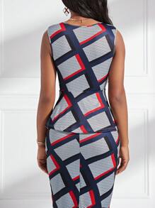 SHEIN Lady Women'S Geometric Pattern Halter Tank Top With Ruffle Hem - Multicolor - View 2