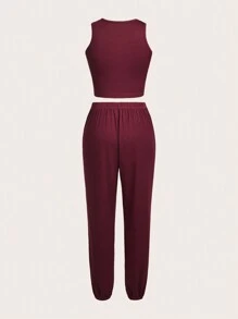 SHEIN EZwear Burgudnia Trykotowy Damski Garnitur