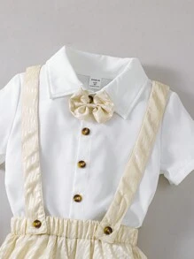 SHEIN Young Boy's Short Sleeve Shirt, Single-Breasted Vest And Pants Set For Gentleman Style - Apricot - View 5