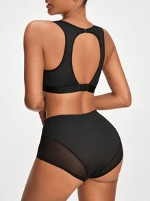 Của phụ nữ Lưới Quần skinny Áo định hình Với Trở lại Thiết kế rỗng - màu đen - Xem 3