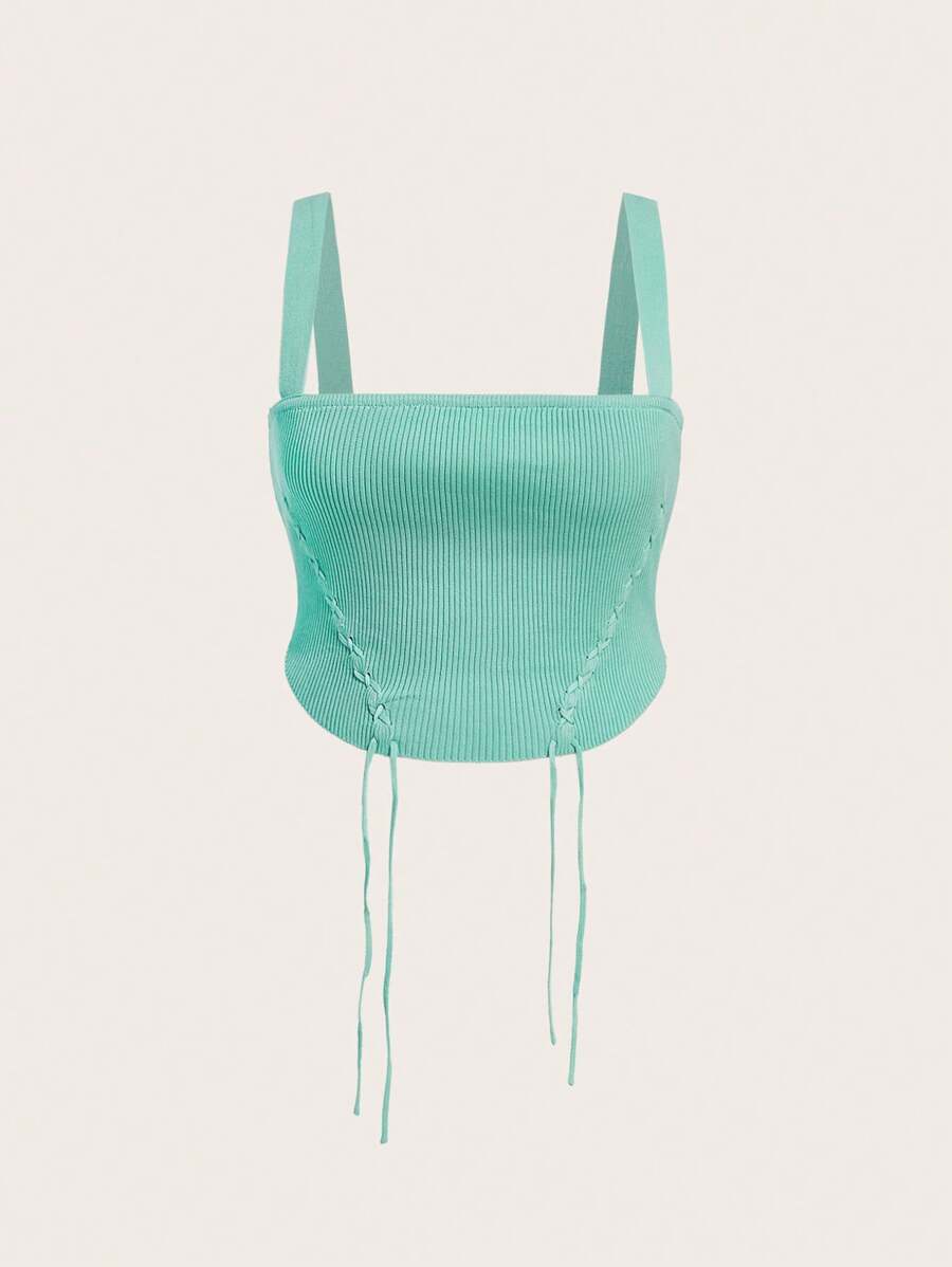SHEIN Qutie قميص كبير الحجم مصنوع من الصوف مضلع بقصة الكتف المنسدلة و لون صلب - أخضر نعناع - مشاهدة 1