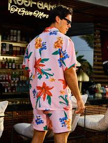 Manfinity Men's All-Over Print Short-Sleeve Shirt And Shorts Beach Outfit - Multicolor - View 2