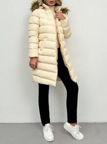 RueChic 女式拼接連帽冬季外套 - 白色 - 查看 3
