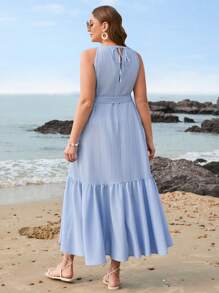 SHEIN VCAY Vestido De Playa Largo Con Cuello Halter En Azul Celeste De Talla Grande Para El Verano - Celeste - Ver 2