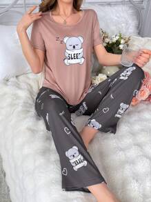 Ensemble de pyjama avec haut à manches courtes col rond et pantalon imprimé koala - Multicolore - Voir 5