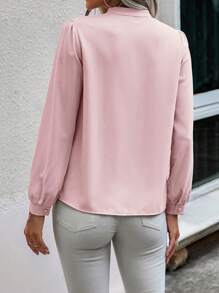 SHEIN LUNE Blusa unicolor de cuello con cordón - Rosa Pálido - Ver 2