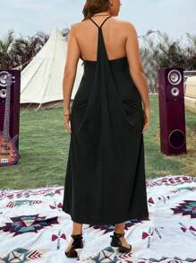 SHEIN LUNE +尺寸字母印花v領細肩帶cami連衣裙