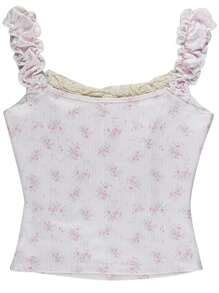 Square Neck Ruched Basic Tops For Women, Summer - Pink - View 2