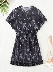 Tween Girl's Tropical And Starry Sky Printed Cover Up