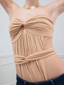 MISSGUIDED 扭轉細節連身衣 - 杏色 - 查看 4