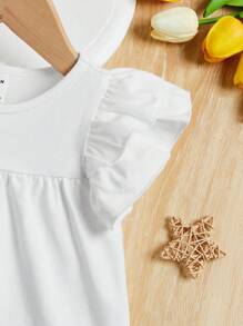 SHEIN Cute Baby Girl Flutter Sleeve Solid Color Top - White - View 5