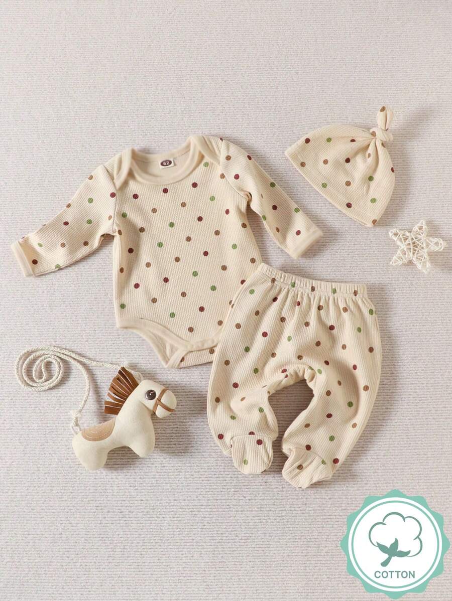 Baby Girl Heart Print Bodysuit & Footed Sleep Pants