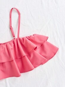 Soleia Camisola De Doble Capa Con Dobladillo Con Volantes Para Mujeres - Rosa - Ver 5