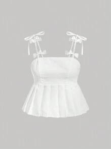 SHEIN MOD Ruffle Hem Camisole Top With Bow Decoration - White - View 1