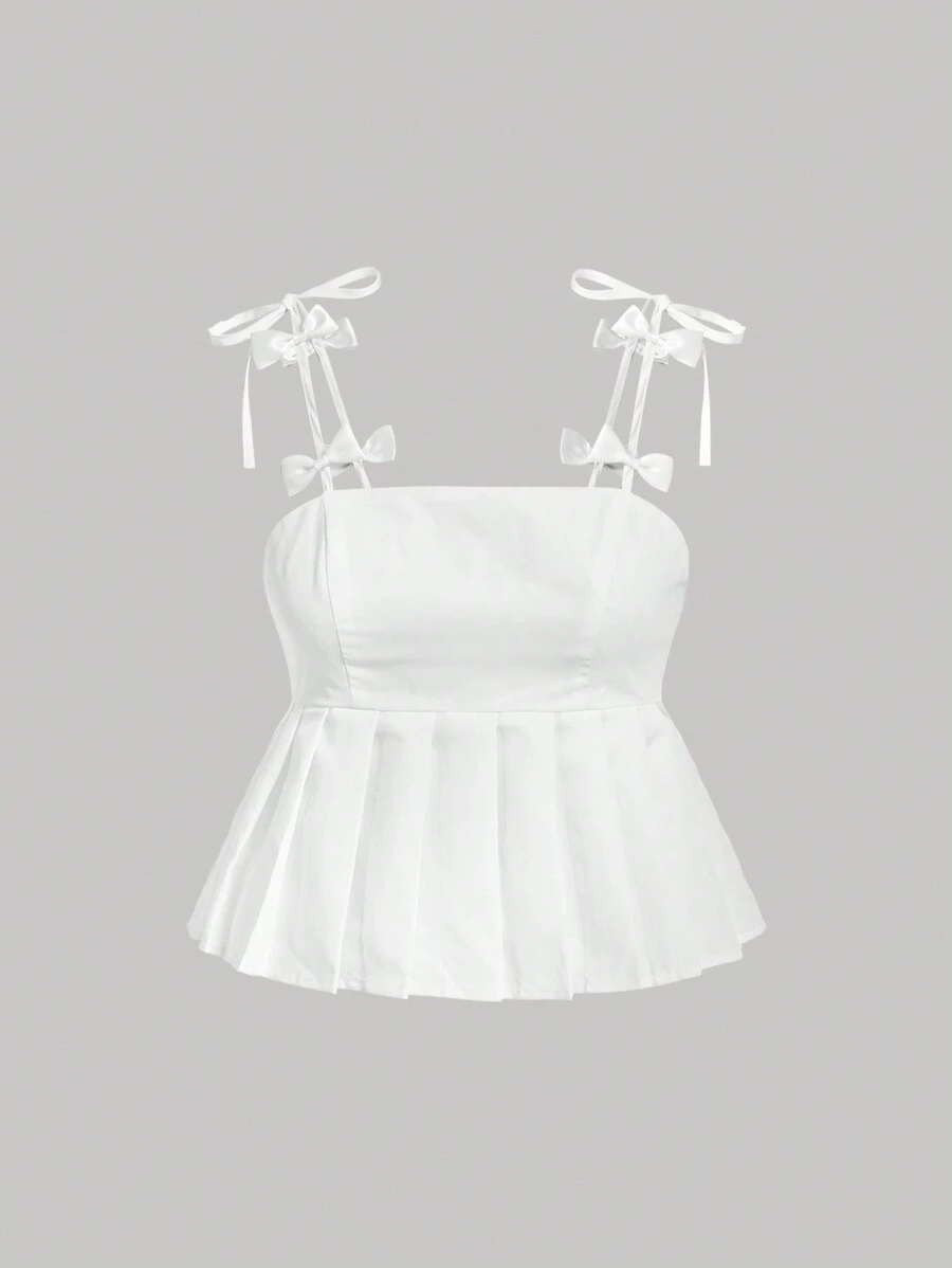 SHEIN MOD Ruffle Hem Camisole Top With Bow Decoration - White - View 1