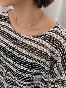 FRIFUL 女式条纹镂空上衣 长袖女式上衣 - 黑色 - 查看 7