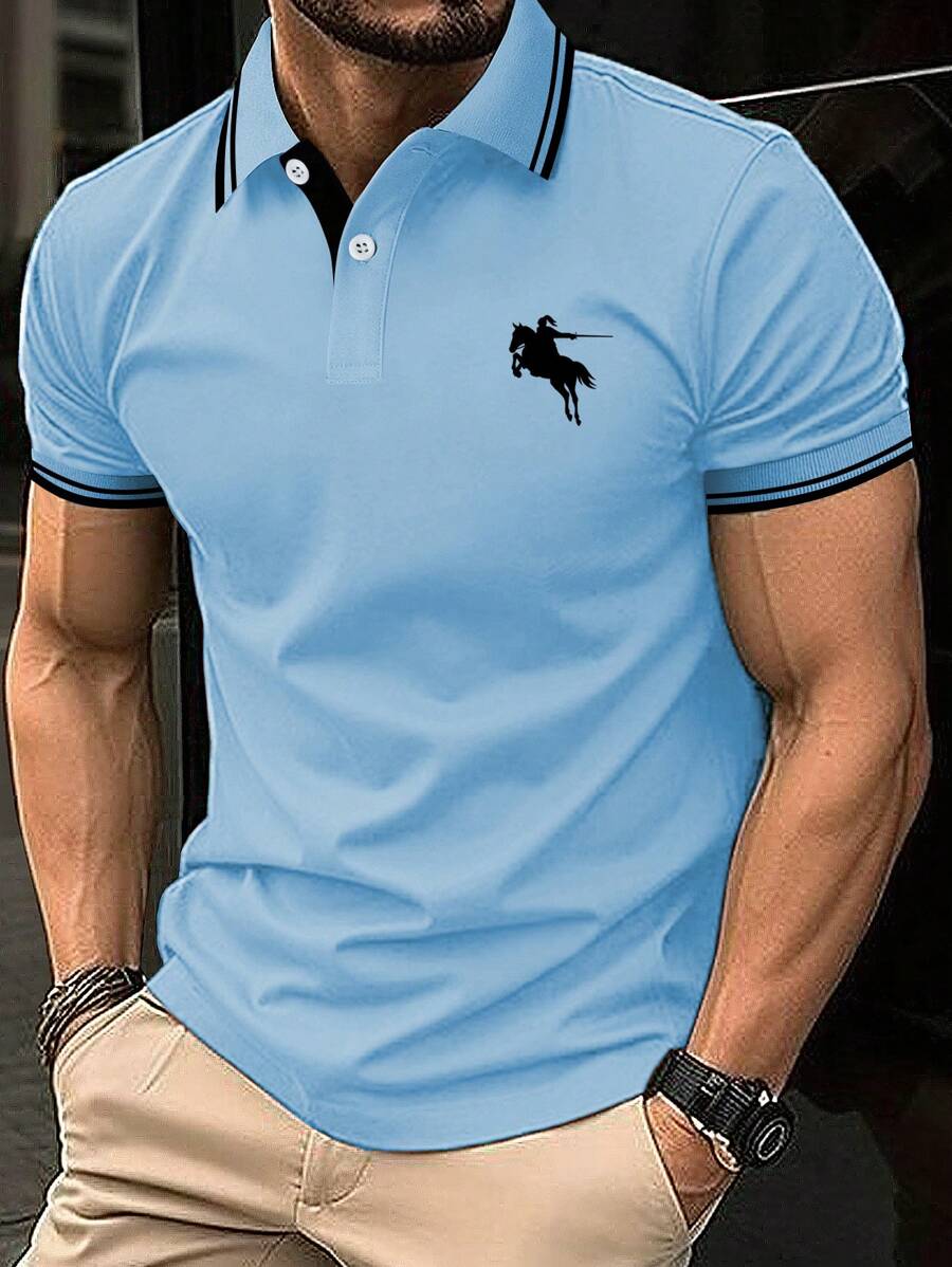 Manfinity Homme Men's Short Sleeve Polo Shirt With Color Blocking Design - Baby Blue - View 1