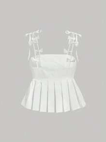SHEIN MOD Ruffle Hem Camisole Top With Bow Decoration - White - View 2