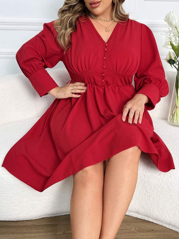 Plus Size Solid Color Romantic Dress