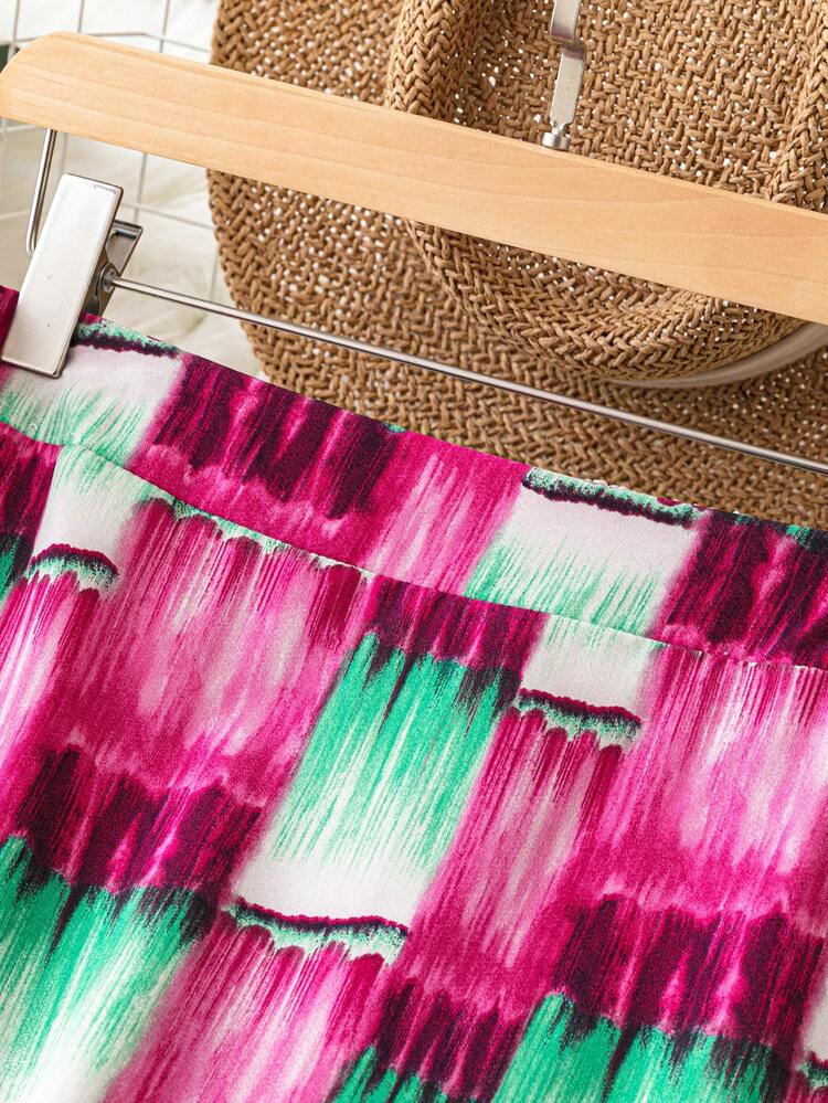 Plus Size Contrast Color Ruffle Hem Skirt