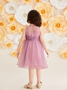 SHEIN Young Girl's Spliced Glamorous Sleeveless Mesh Dress - Purple - View 6