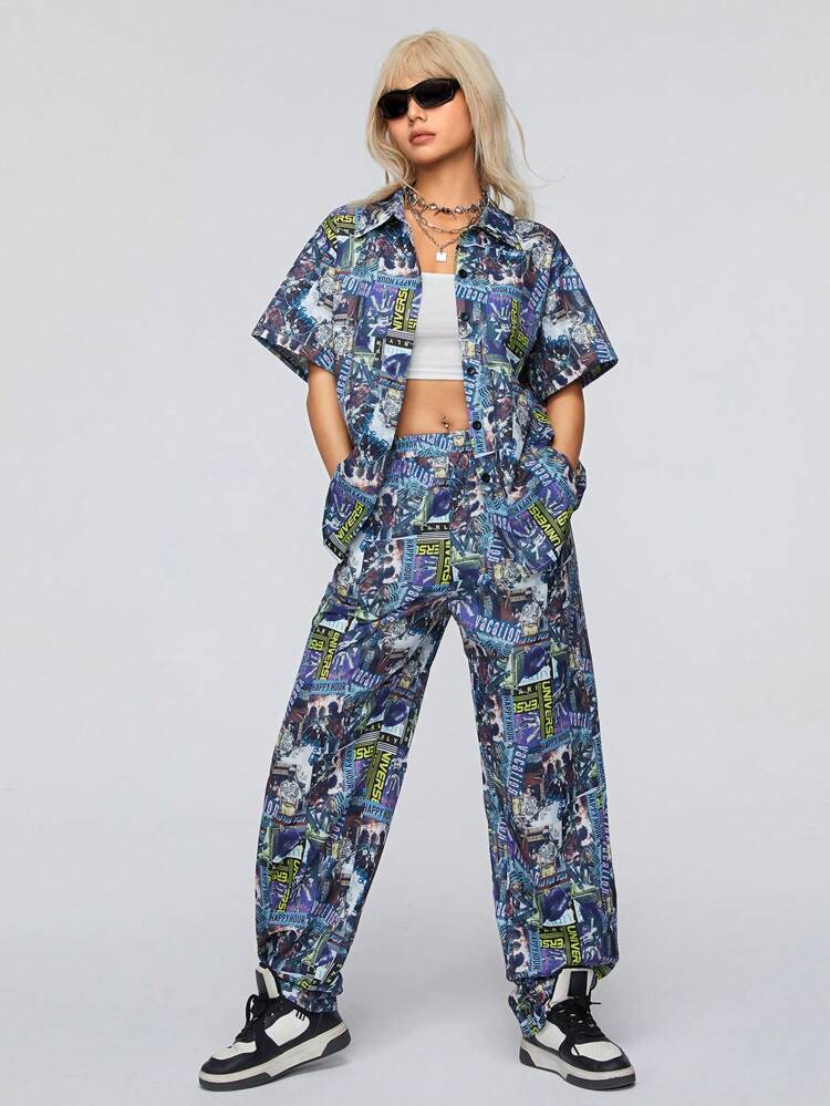 Women'S Graffiti Print Two-Piece Set