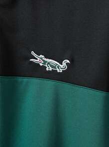 Manfinity Homme Men's Plus-Size Embroidery Detail Colorblock Short Sleeve Polo Shirt - Green - View 5