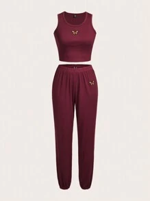 SHEIN EZwear Burgudnia Trykotowy Damski Garnitur
