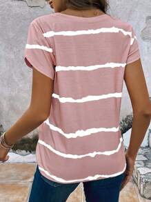 SHEIN LUNE Women's Striped Short Sleeve T-Shirt
