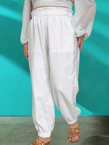 SHEIN LUNE Plus Paperbag Waist Slant Pocket Pants Fall Cloth For Women