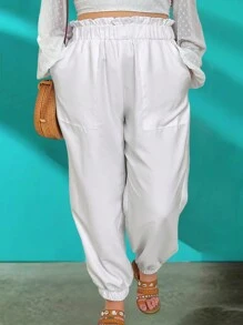 SHEIN LUNE Plus Paperbag Waist Slant Pocket Pants Fall Cloth For Women