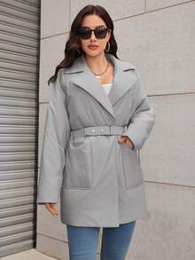 女士灰色翻领长袖棉衣