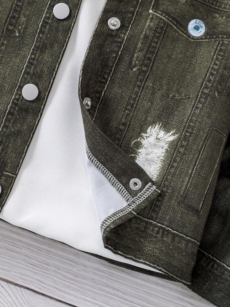 Young Boy's Denim Effect Printed Shirt