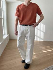 DAZY Men Solid Polo Neck Knit Top Business Attire - Burnt Orange - View 4