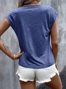 EMERY ROSE Women's Heart Printed V-Neck T-Shirt