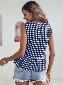 SHEIN LUNE 女士格纹荷叶边下摆无袖衬衫荷叶边上衣