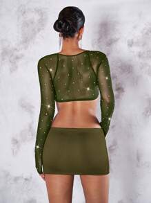 SHEIN BAE Women's Low Waist Mini Skirt - Army Green - View 2