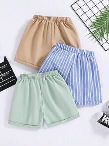 SHEIN 3 cái/bộ Chàng trai trẻ Giải trí & Thể thao Phong cách Lỏng lẻo Màu Khaki Quần short , Xanh & Trắng Sọc Quần short , Màu xanh lá Thích hợp Đối với Mặc hàng ngày , Trường học , Du lịch , Thể thao , Mùa Xuân & Mùa hè - Nhiều màu - Xem 2