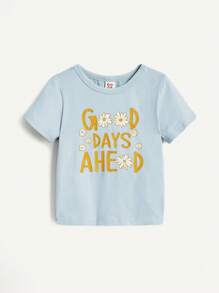 Cozy Pixies Baby Girl 3pcs Floral Pattern Short Sleeve Top Set With Round Collar - Blue - View 4