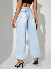 SHEIN BAE Pantalones Vaqueros Casuales Con Cremallera Y Puños Ajustados Para Mujeres