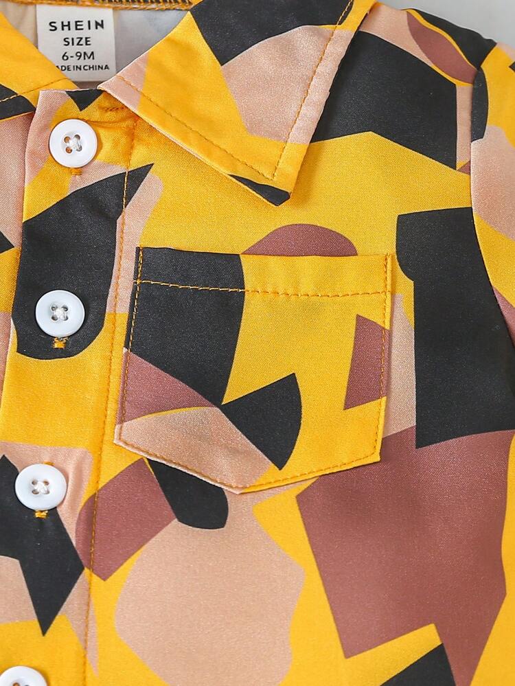 Baby Boy's Geometric Printed Short Sleeve Shirt And Shorts Set
