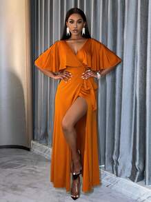 SHEIN Slayr Adult Bridesmaid High Slit Dress With Ruffle Trim