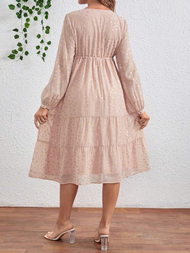 Maternity Surplice Neck Drawstring Waist Ruffle Hem Dress