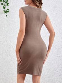 SHEIN Women's Maternity Sleeveless Twist Ribbed Bodycon Dress - Khaki - View 2
