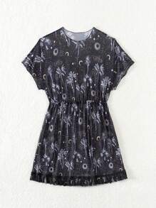 Tween Girl's Tropical And Starry Sky Printed Cover Up