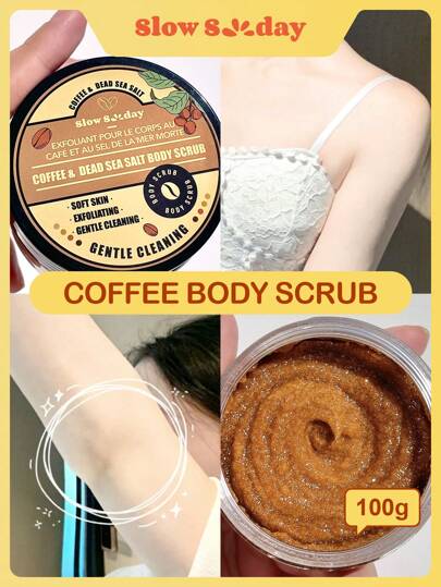 SlowSunday Coffee& Dead Sea Salt Body For Silky Smooth Skin Body Scrub Exfoliates & Restores Skin's Natural Nutrients 100ml