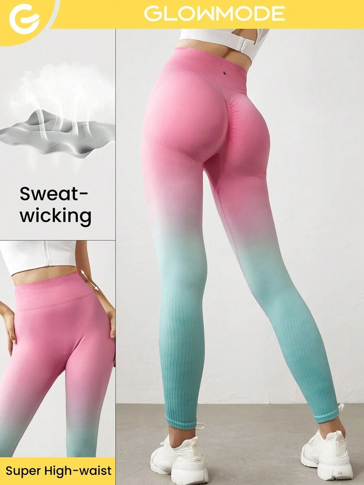 26" Seamless Gradient Jacquard Super High-Waist Gym Leggings Mid Strength Training Workout